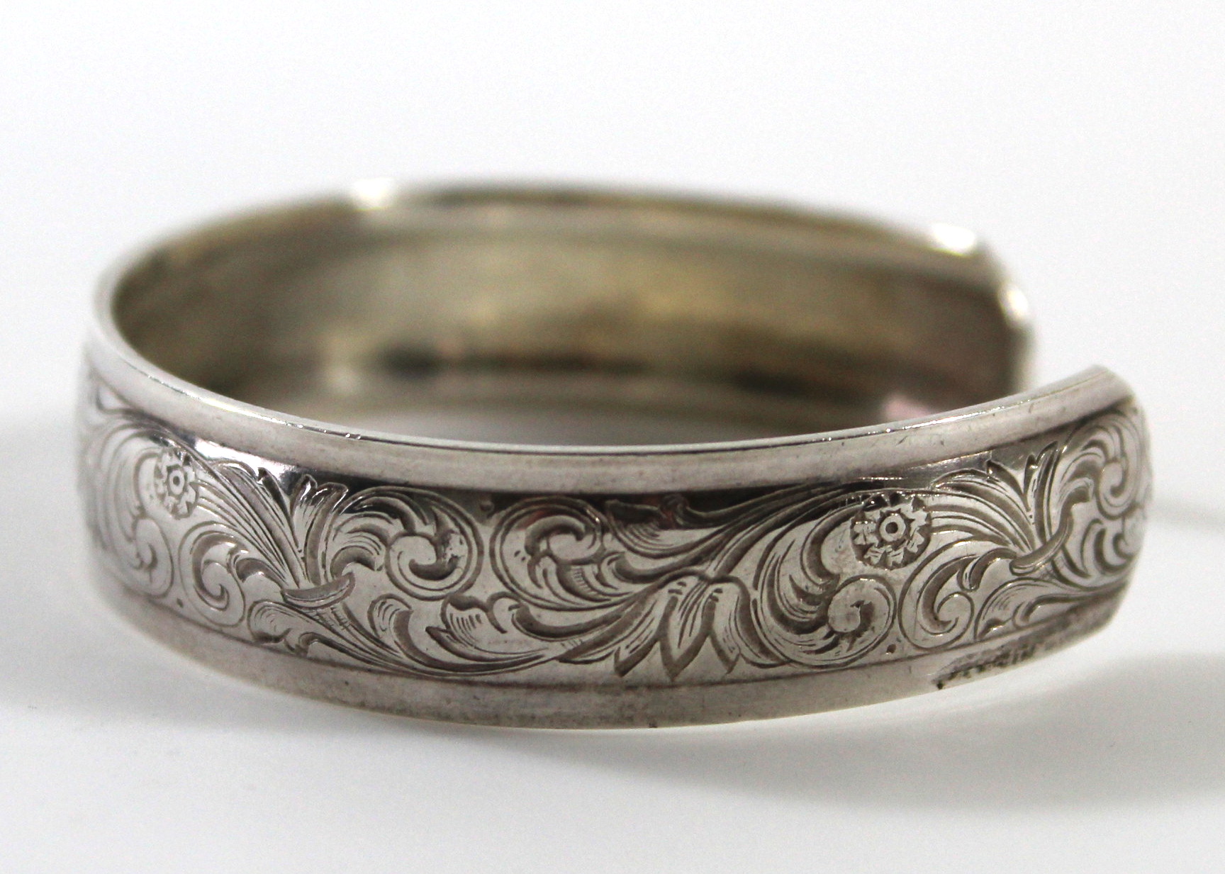 Sterling Silver Cuff Bracelet with Floral Engraving