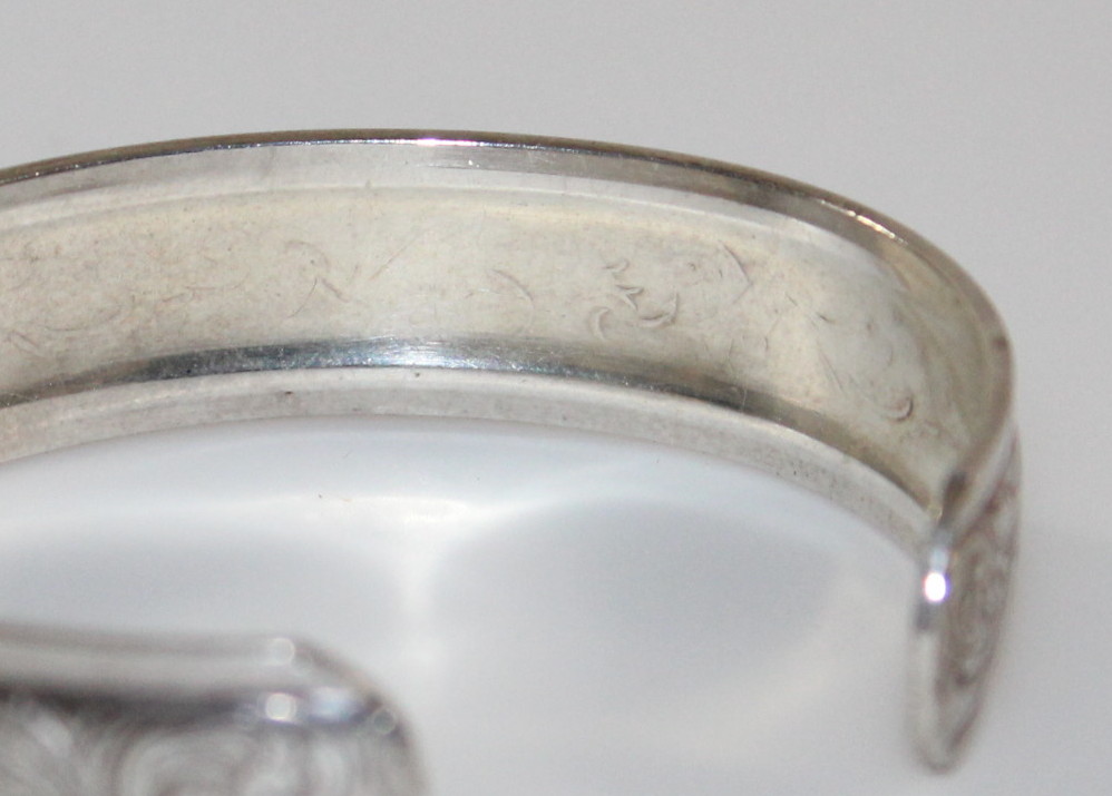 Sterling Silver Cuff Bracelet with Floral Engraving