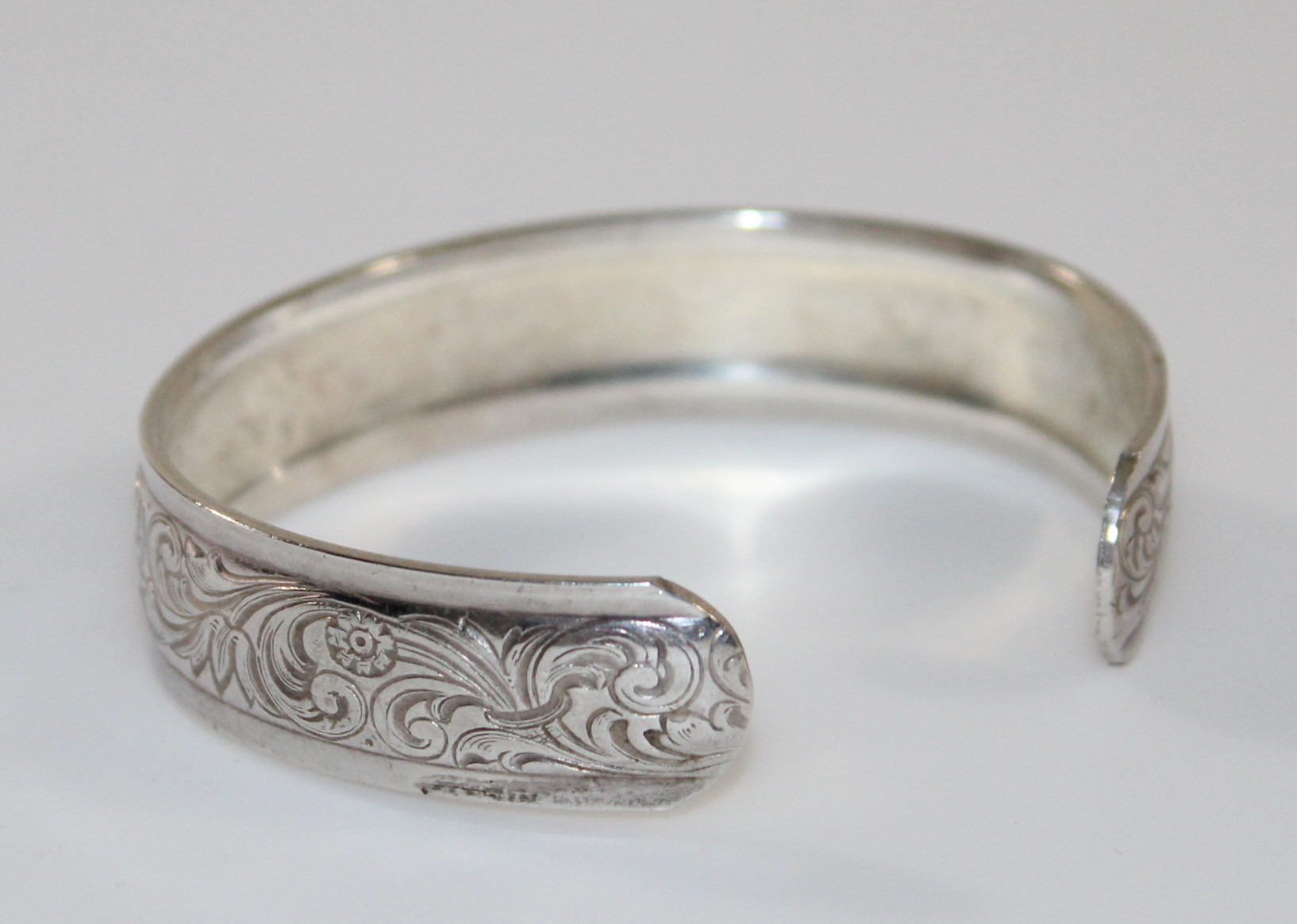 Sterling Silver Cuff Bracelet with Floral Engraving