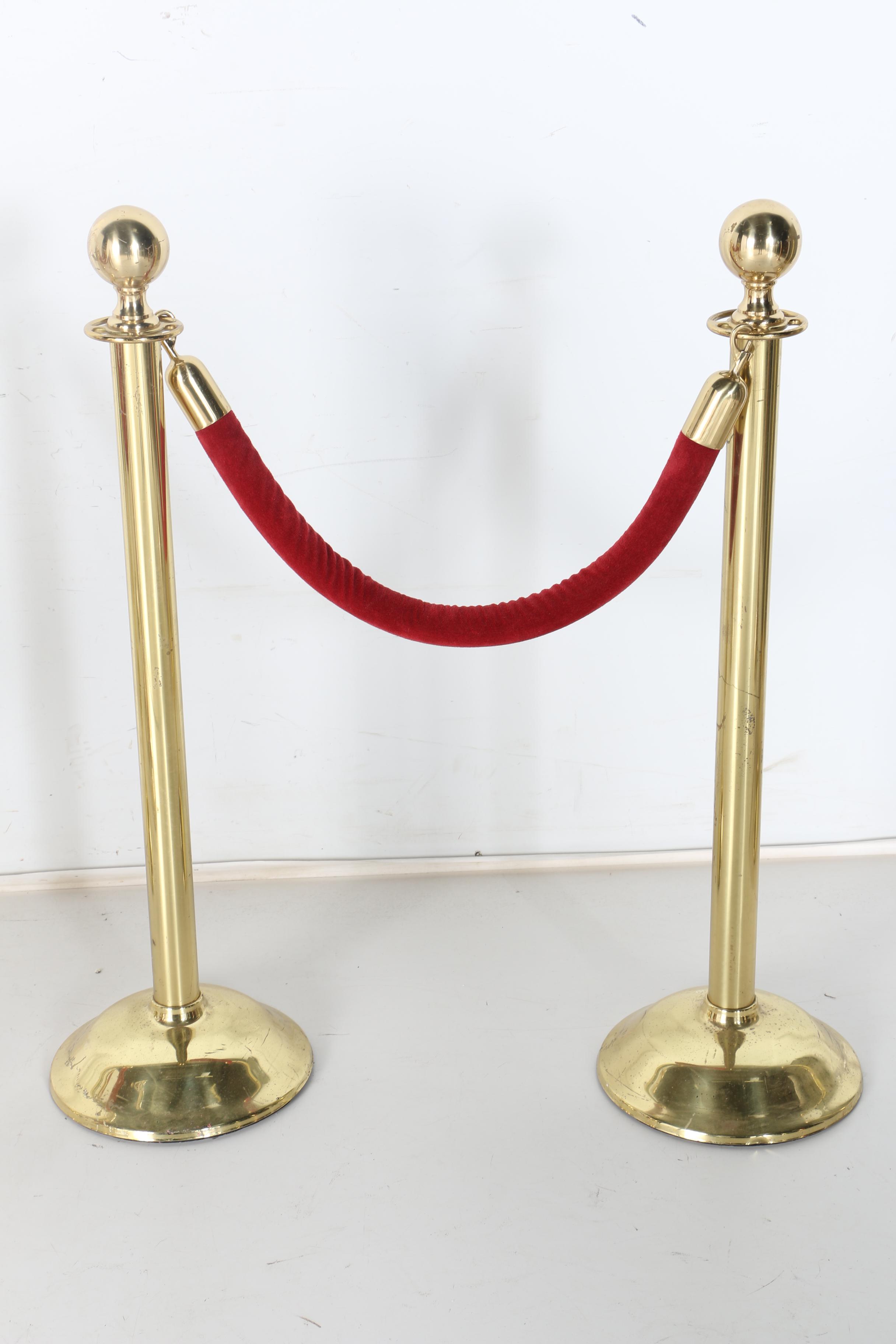 Set of Brass Stanchions With Red Velvet Ropes