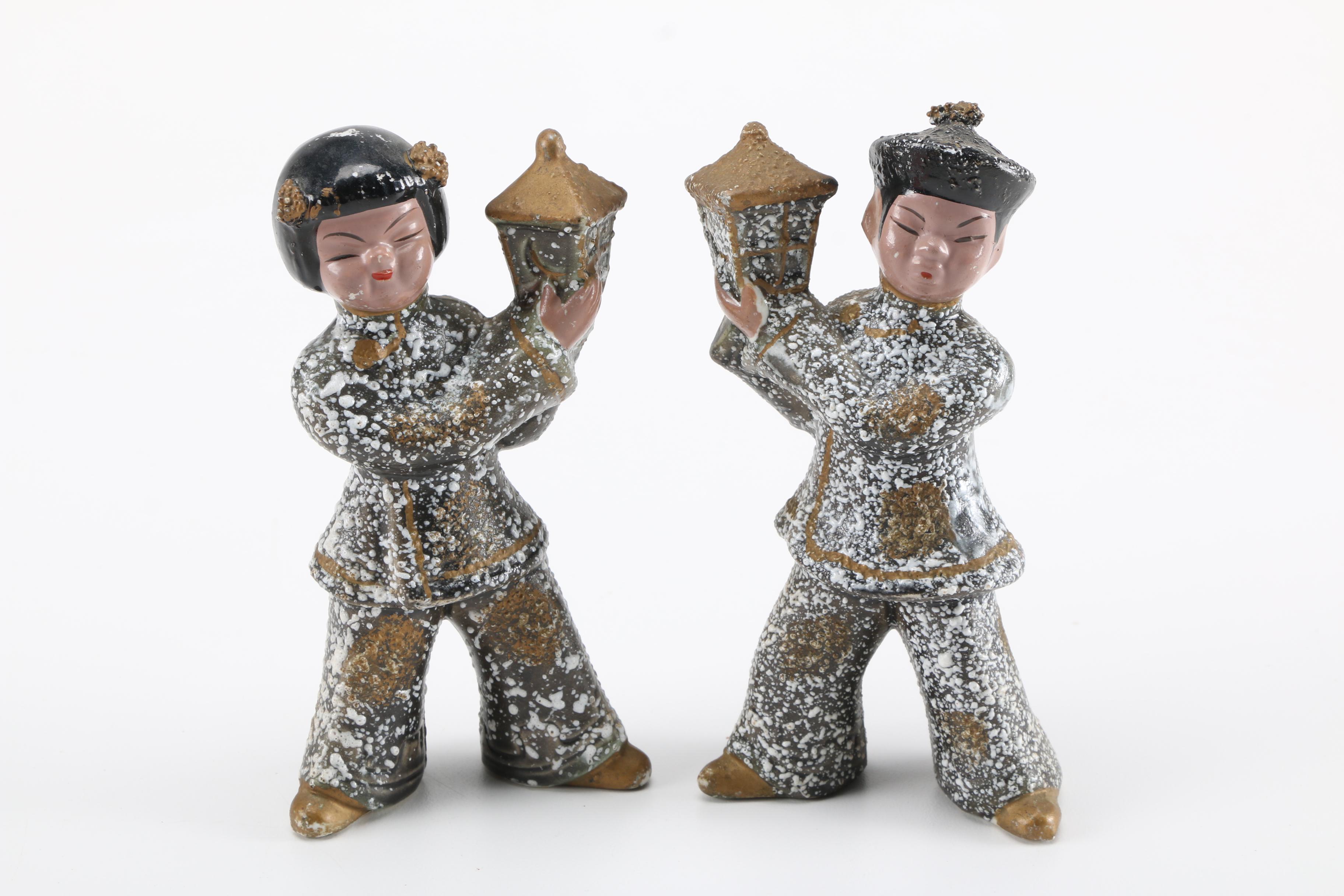 Hazel-Atlas Dyball Glasses With Chinese-Inspired Figurines and Chalkware Art