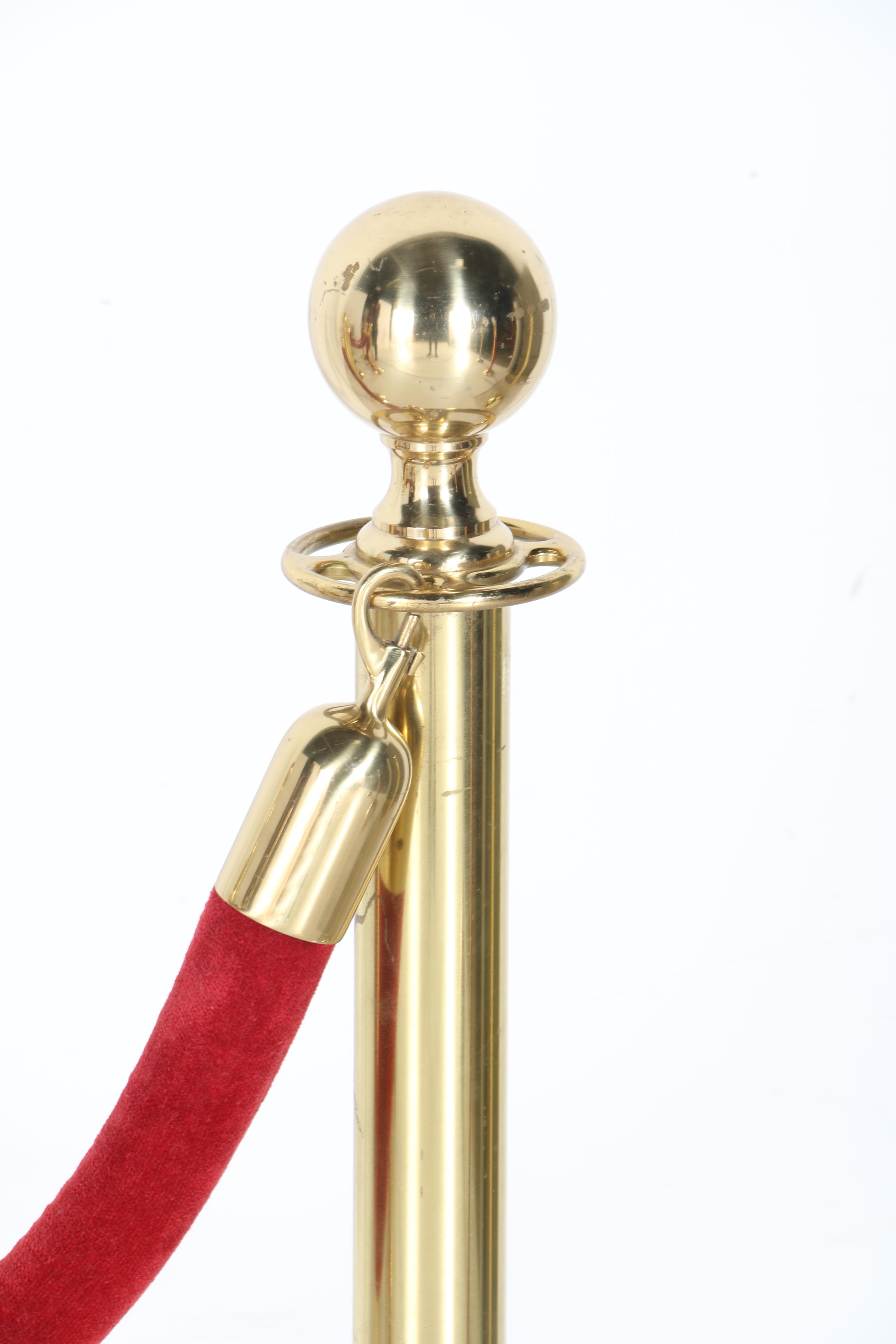 Set of Brass Stanchions With Red Velvet Ropes