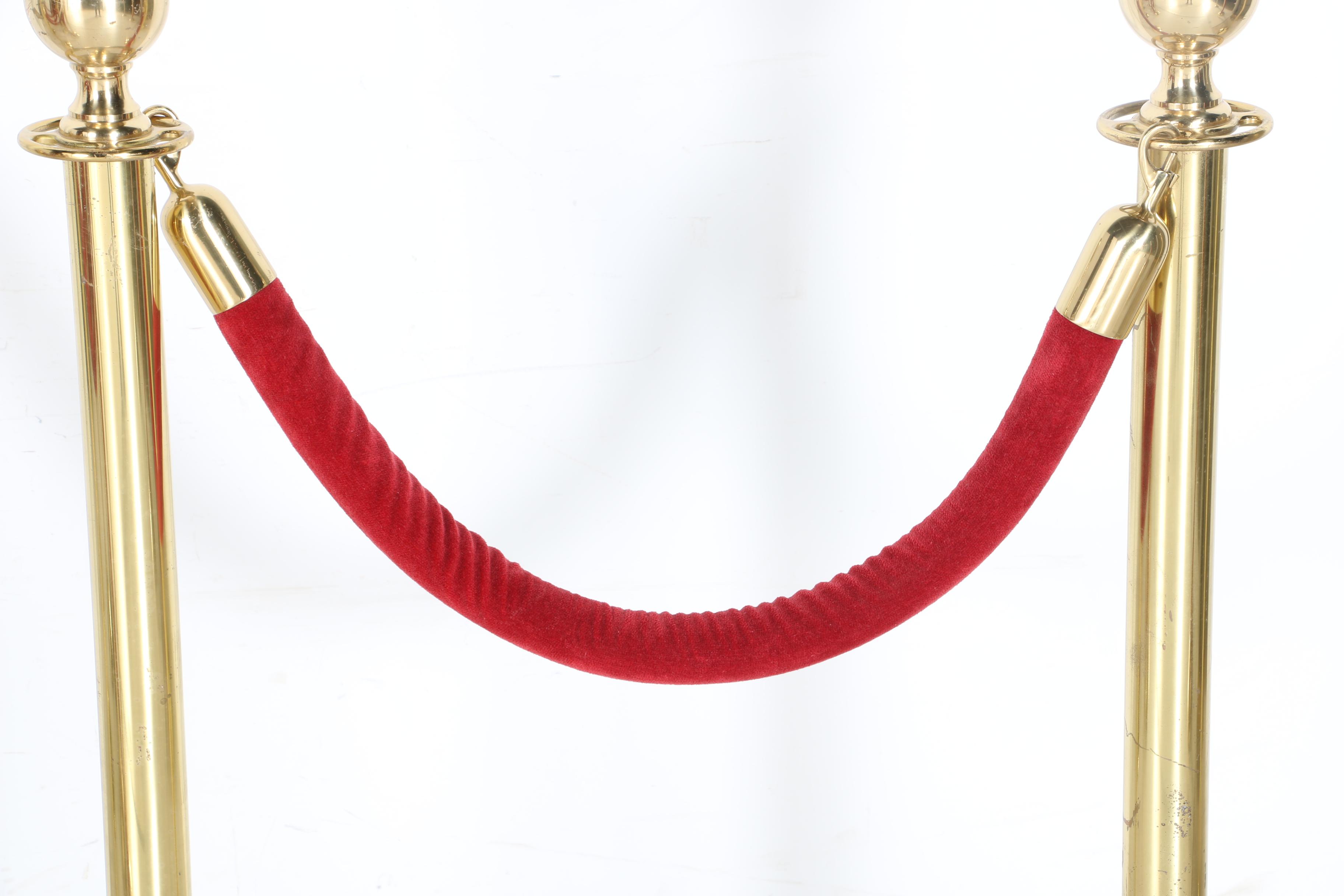 Set of Brass Stanchions With Red Velvet Ropes