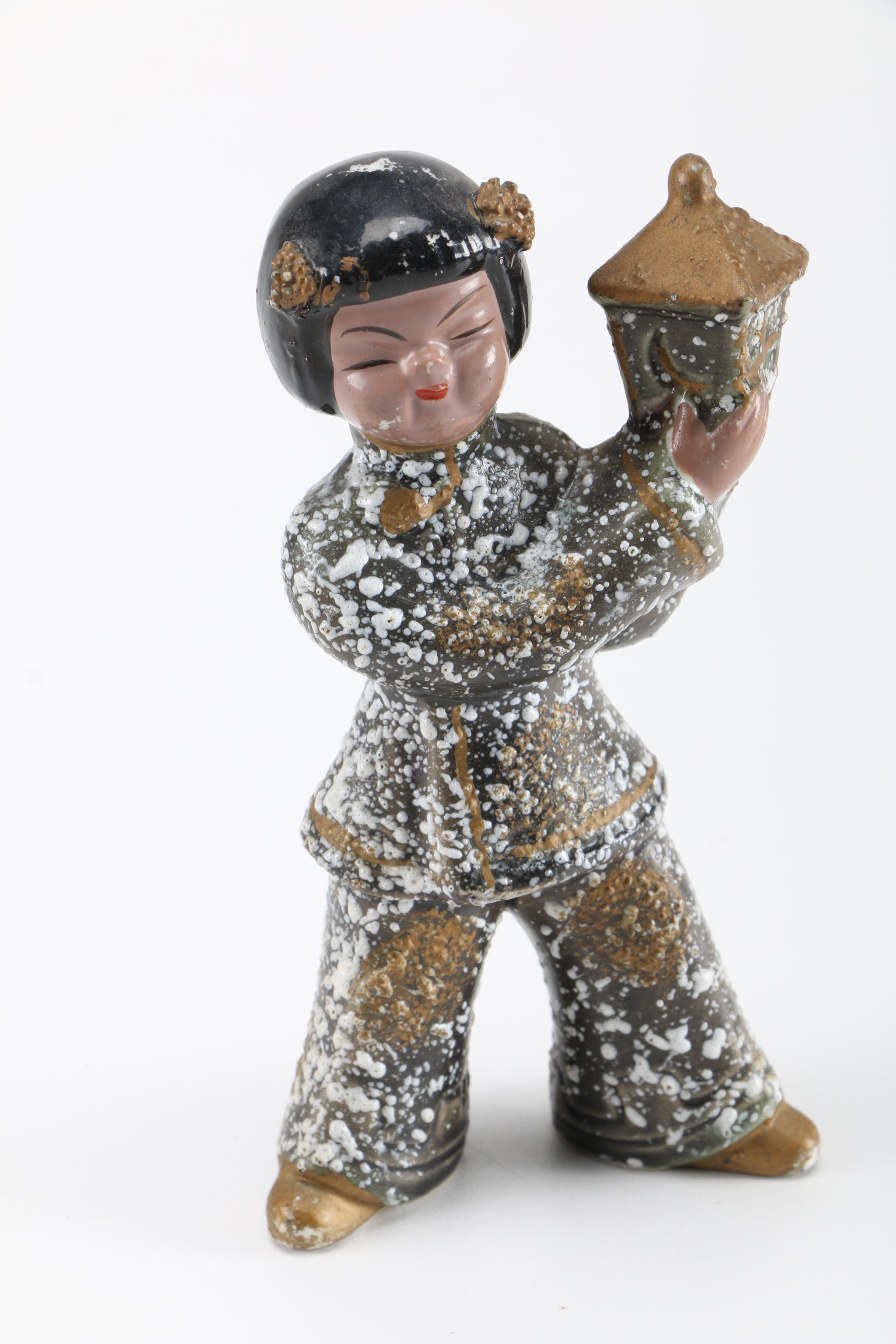 Hazel-Atlas Dyball Glasses With Chinese-Inspired Figurines and Chalkware Art