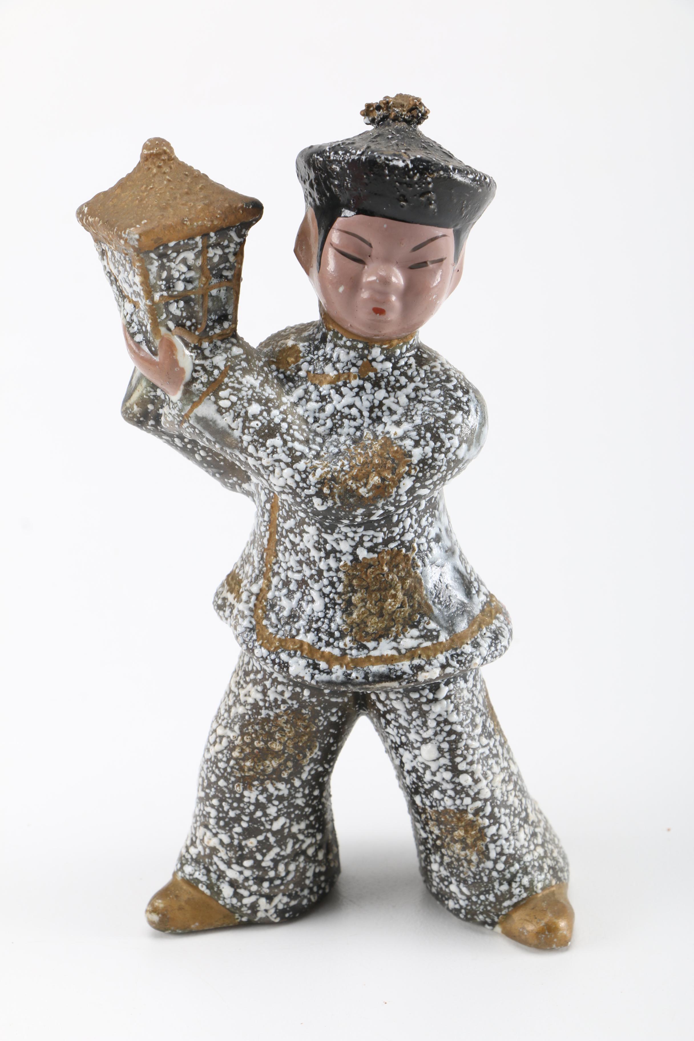 Hazel-Atlas Dyball Glasses With Chinese-Inspired Figurines and Chalkware Art