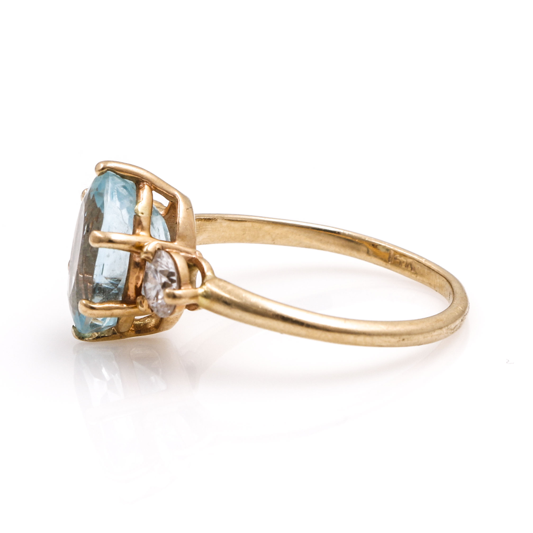 14K Yellow Gold Aquamarine and Diamond Ring