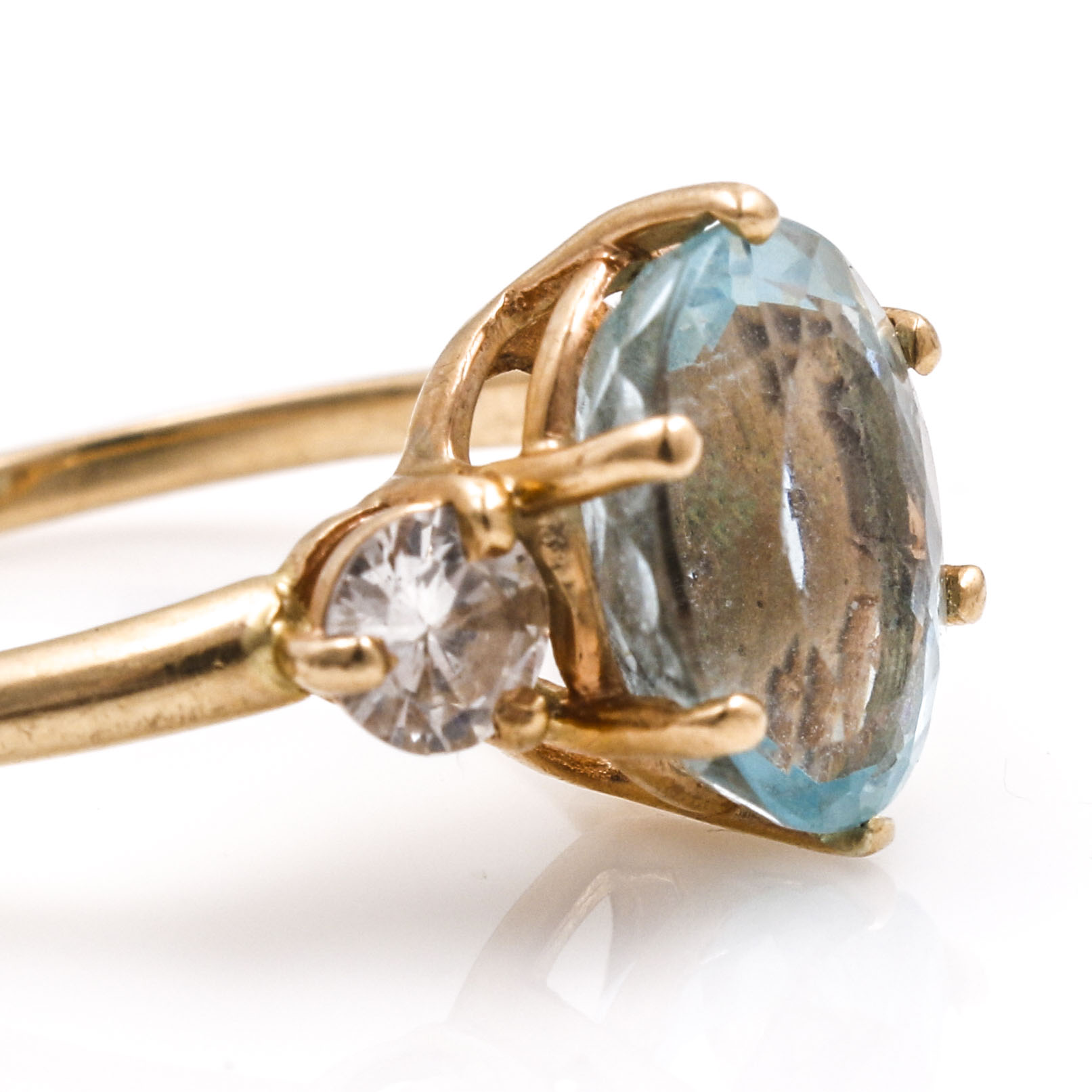 14K Yellow Gold Aquamarine and Diamond Ring