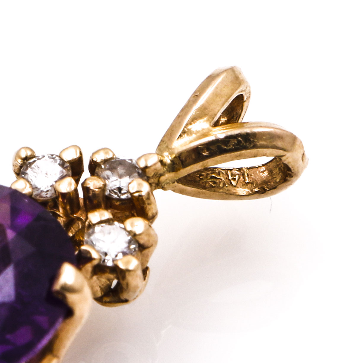 14K Yellow Gold Amethyst and Diamond Pendant