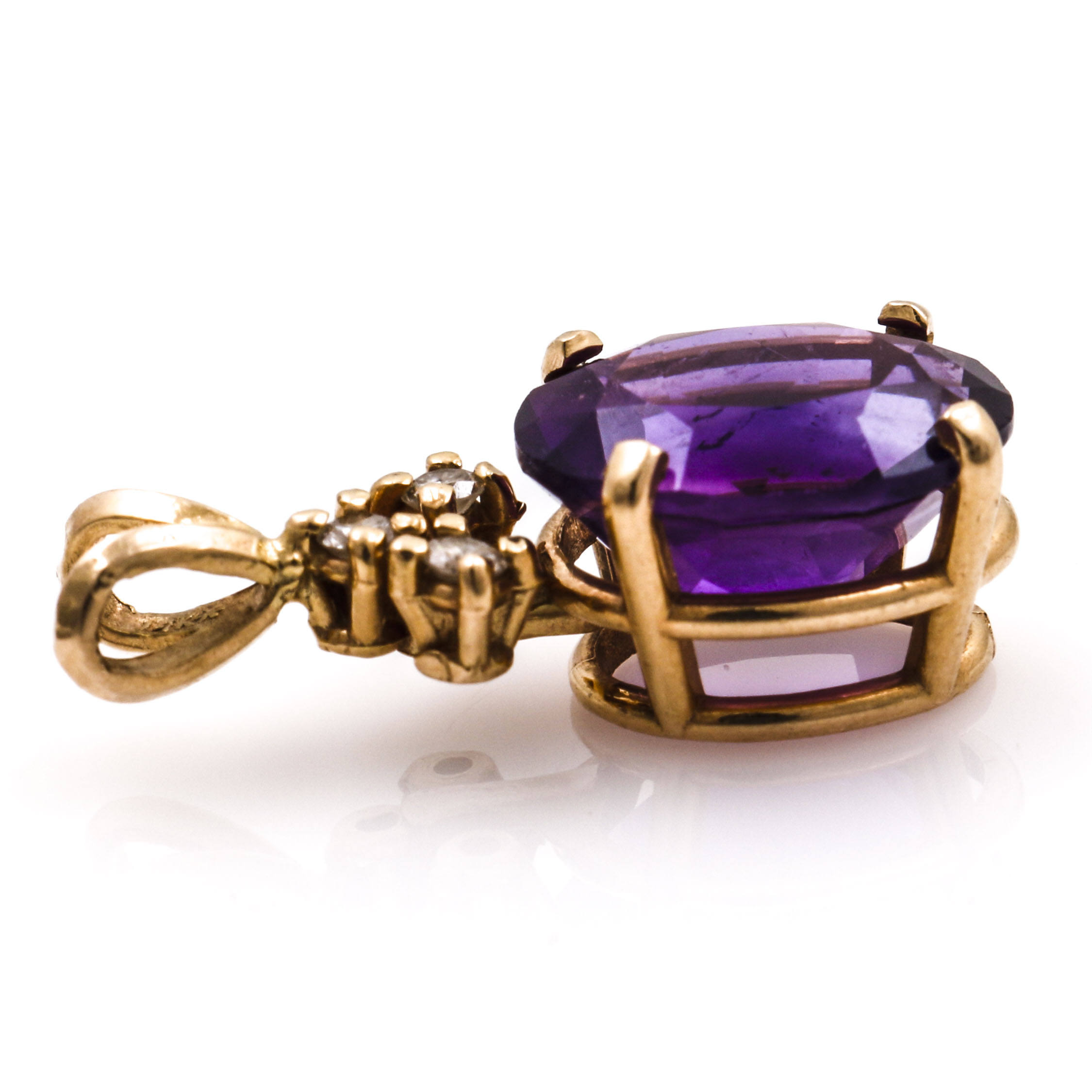 14K Yellow Gold Amethyst and Diamond Pendant