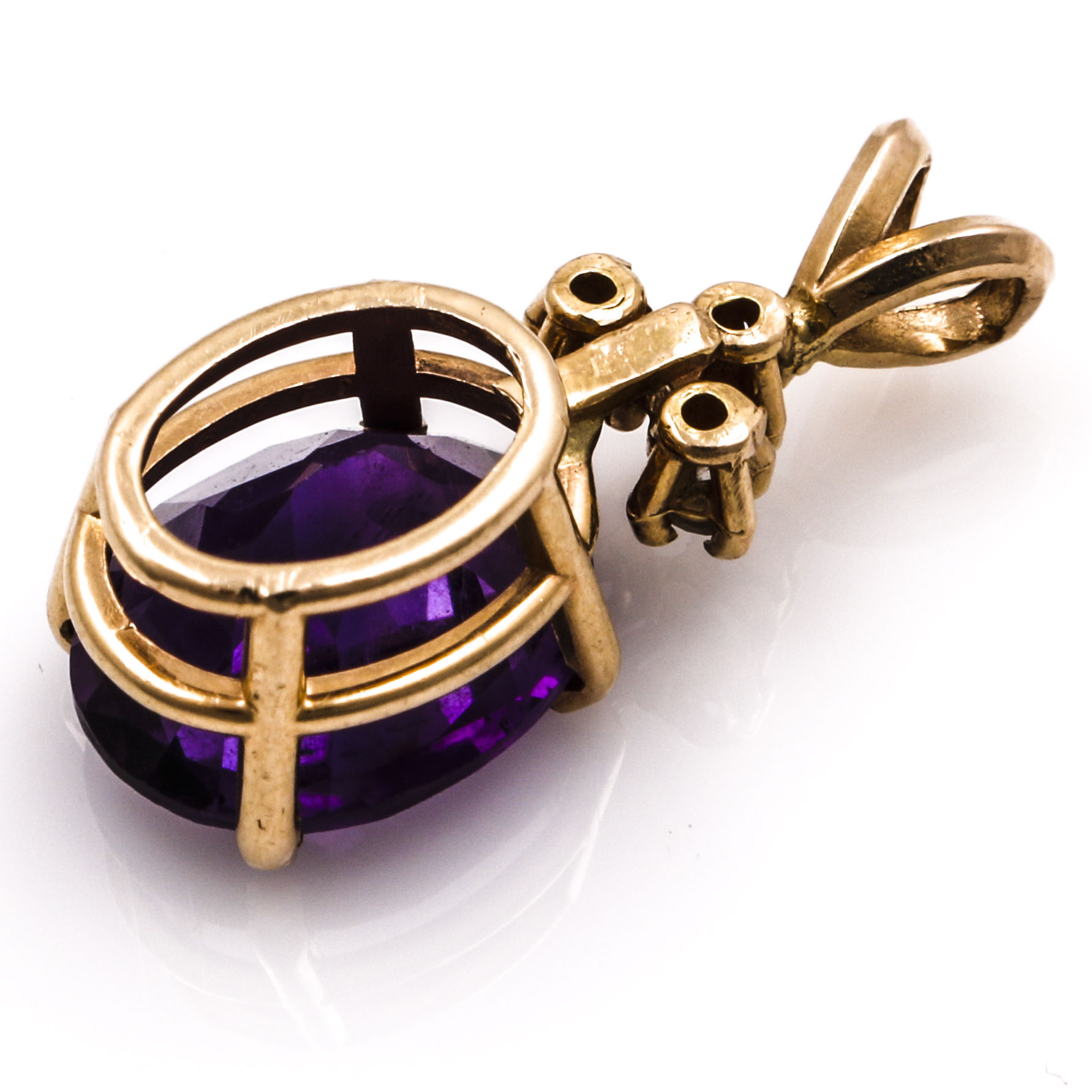 14K Yellow Gold Amethyst and Diamond Pendant