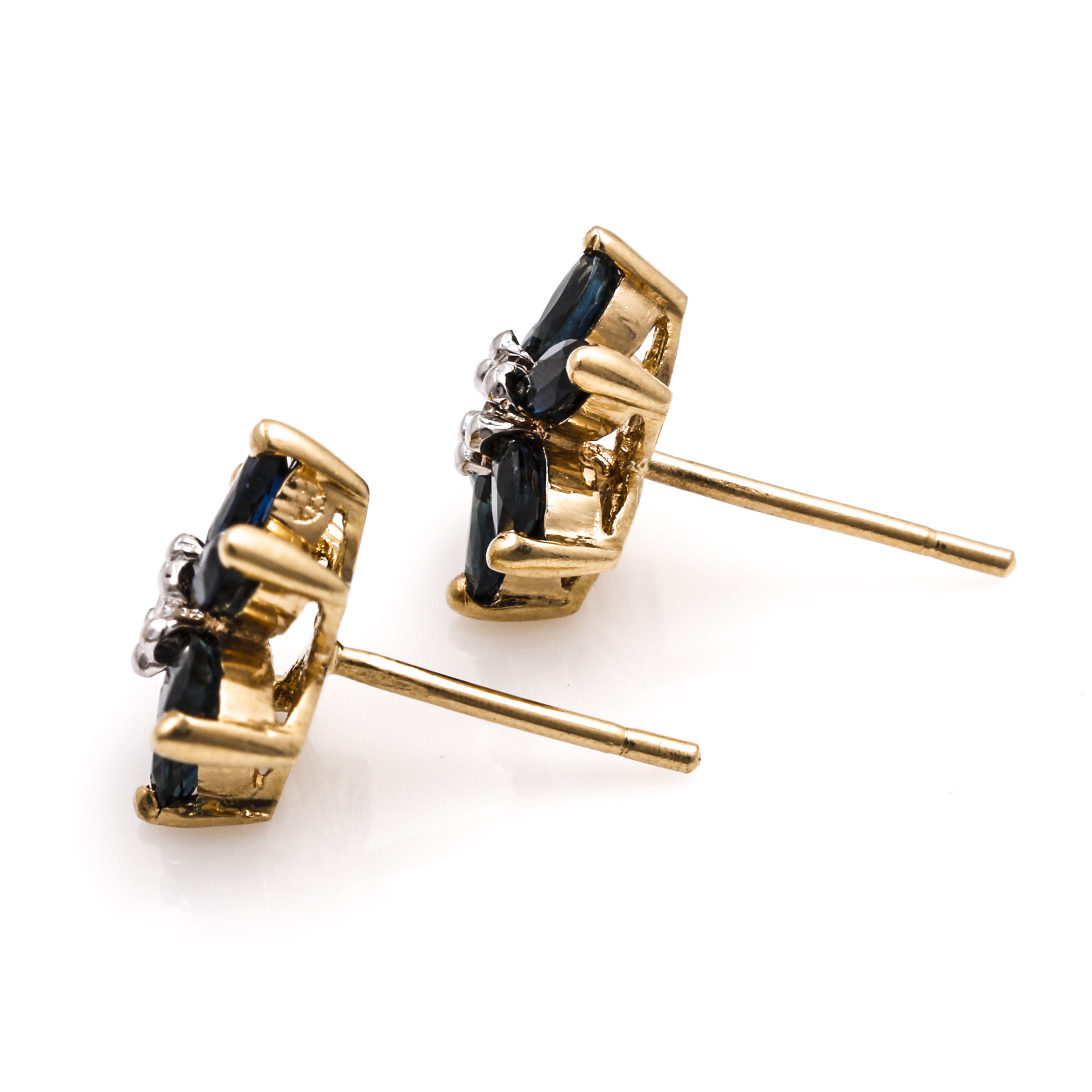 14K Yellow Gold Sapphire and Diamond Floral Studs