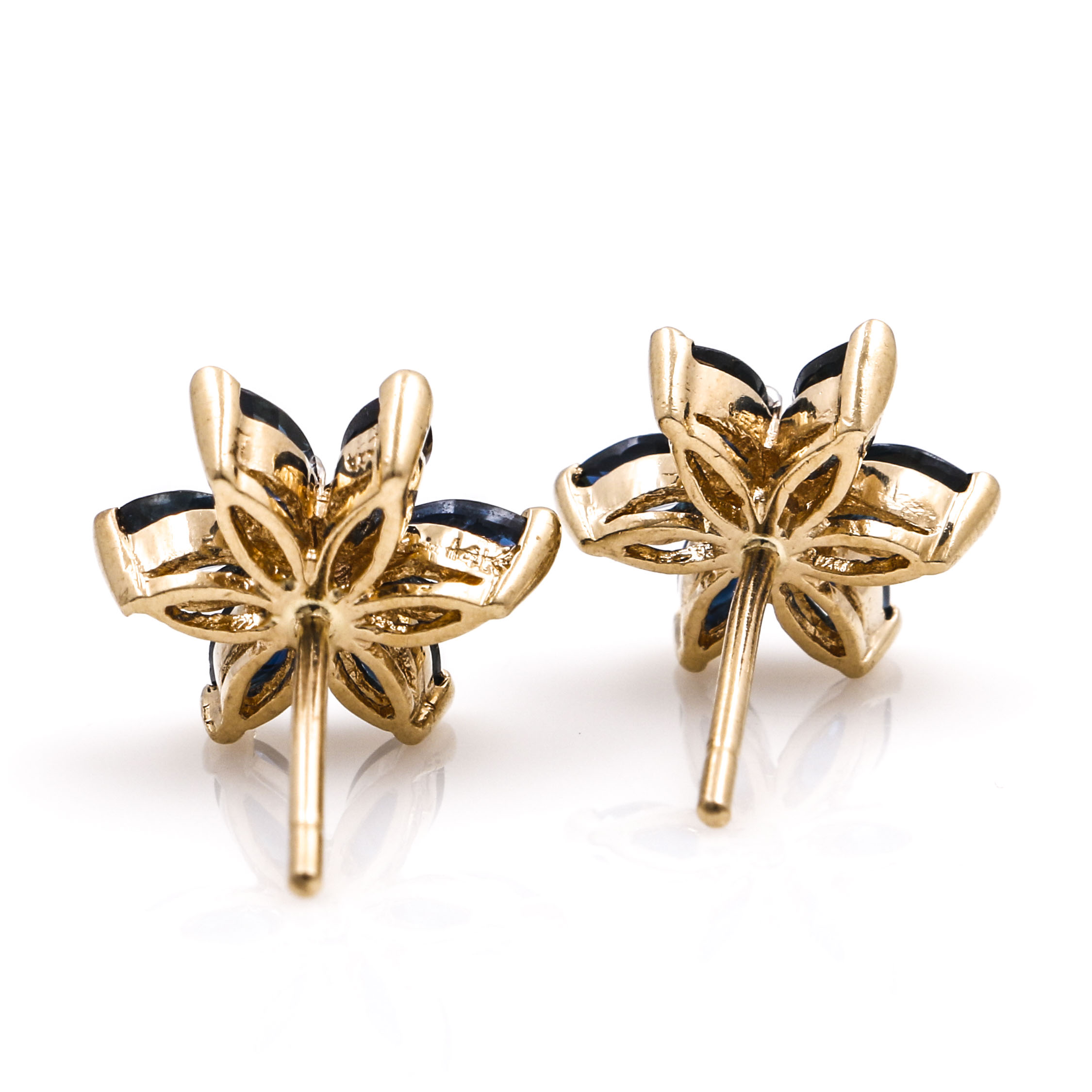 14K Yellow Gold Sapphire and Diamond Floral Studs