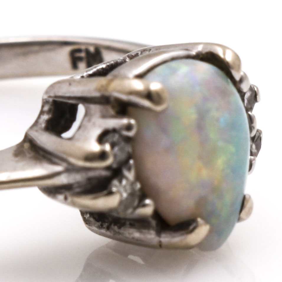 14K White Gold Opal and Diamond Ring by Trubrite