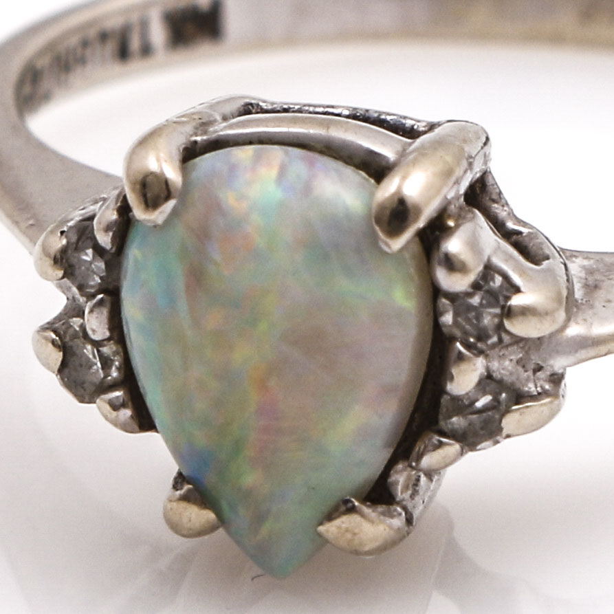 14K White Gold Opal and Diamond Ring by Trubrite