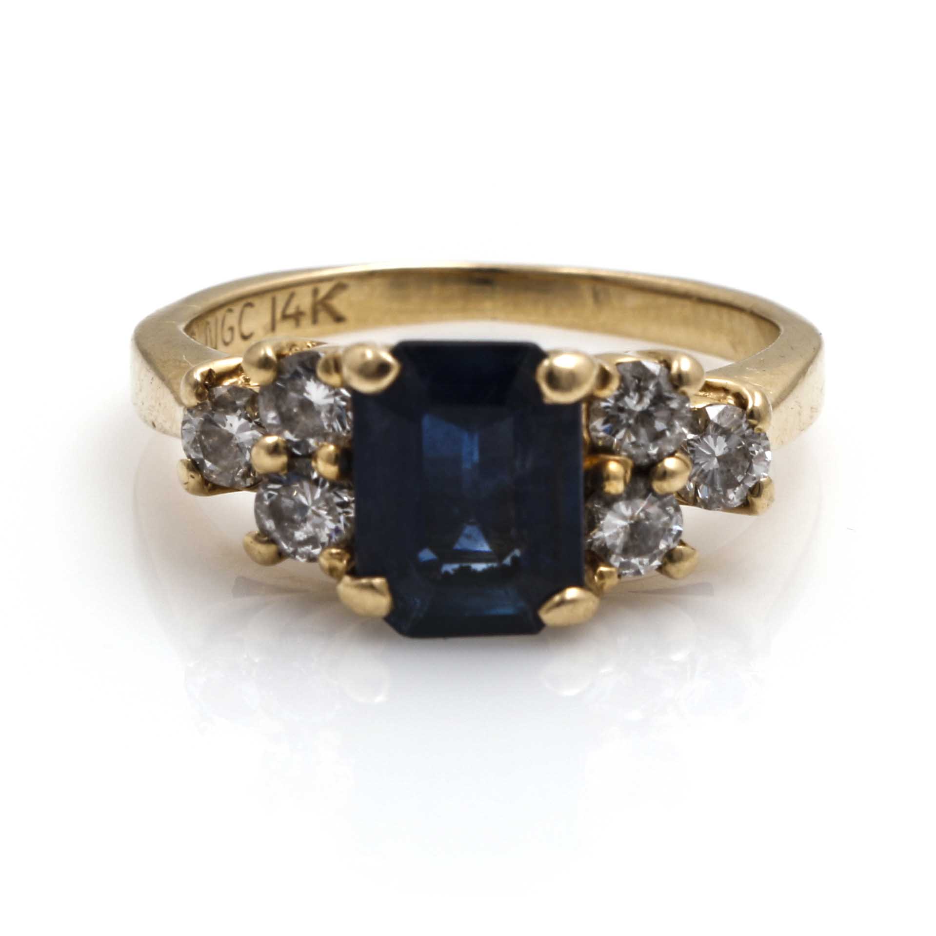 14K Yellow Gold Sapphire and Diamond Ring