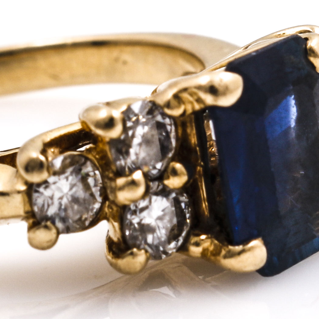 14K Yellow Gold Sapphire and Diamond Ring
