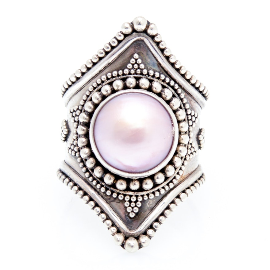 Sterling Silver Ring Accented with Mabe Pearl