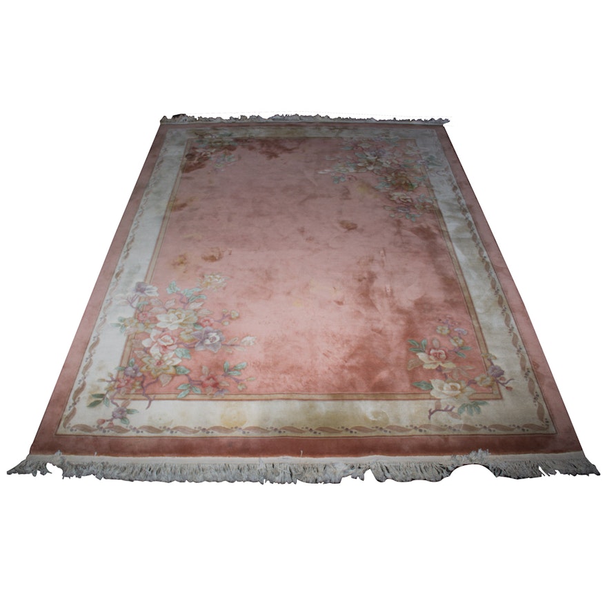 Hand-Knotted Chinese Carved Floral Area Rug