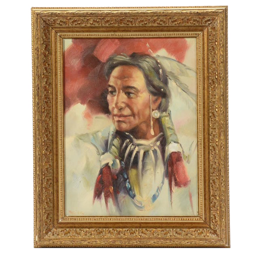 Hicter Signed Original Native American Oil on Canvas Board