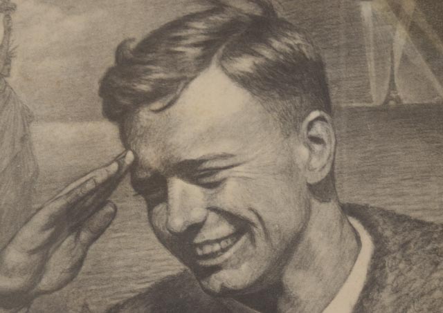 Charles Lindbergh Signed Offset Lithograph Portrait by Carl Bohne