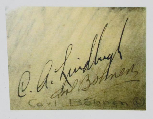 Charles Lindbergh Signed Offset Lithograph Portrait by Carl Bohne