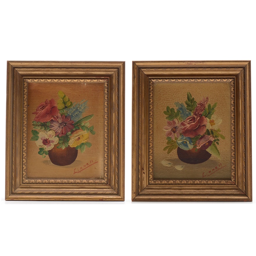 Petite Framed Floral Oil Paintings By Eric Linnell