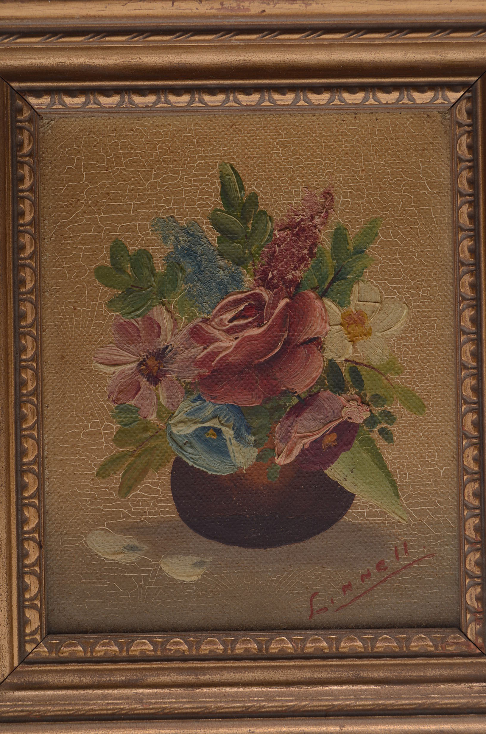 Petite Framed Floral Oil Paintings By Eric Linnell