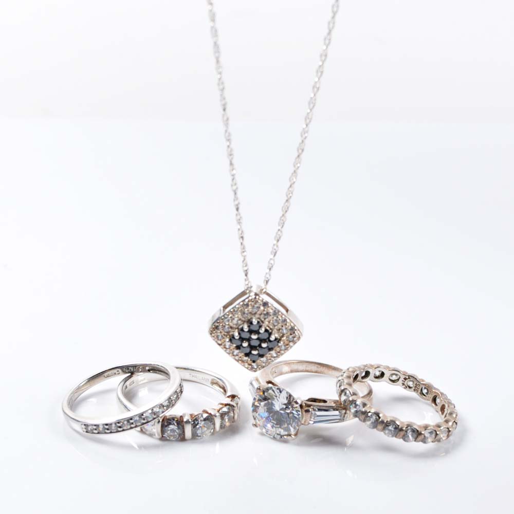 Sterling Silver and Cubic Zirconia Rings and Necklace