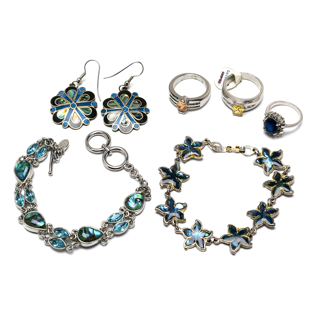 Silver Tone Jewelry with Glass and Other Inlay