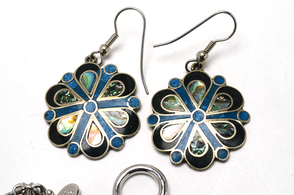Silver Tone Jewelry with Glass and Other Inlay