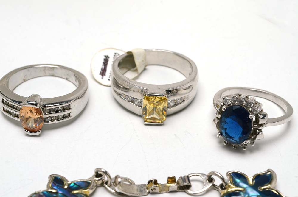 Silver Tone Jewelry with Glass and Other Inlay