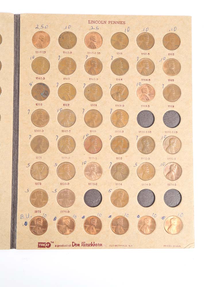 Partial Lincoln Penny Coin Album 1909 - 1978