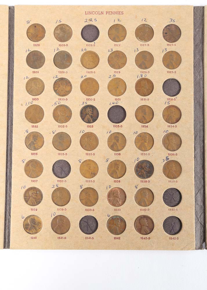 Partial Lincoln Penny Coin Album 1909 - 1978