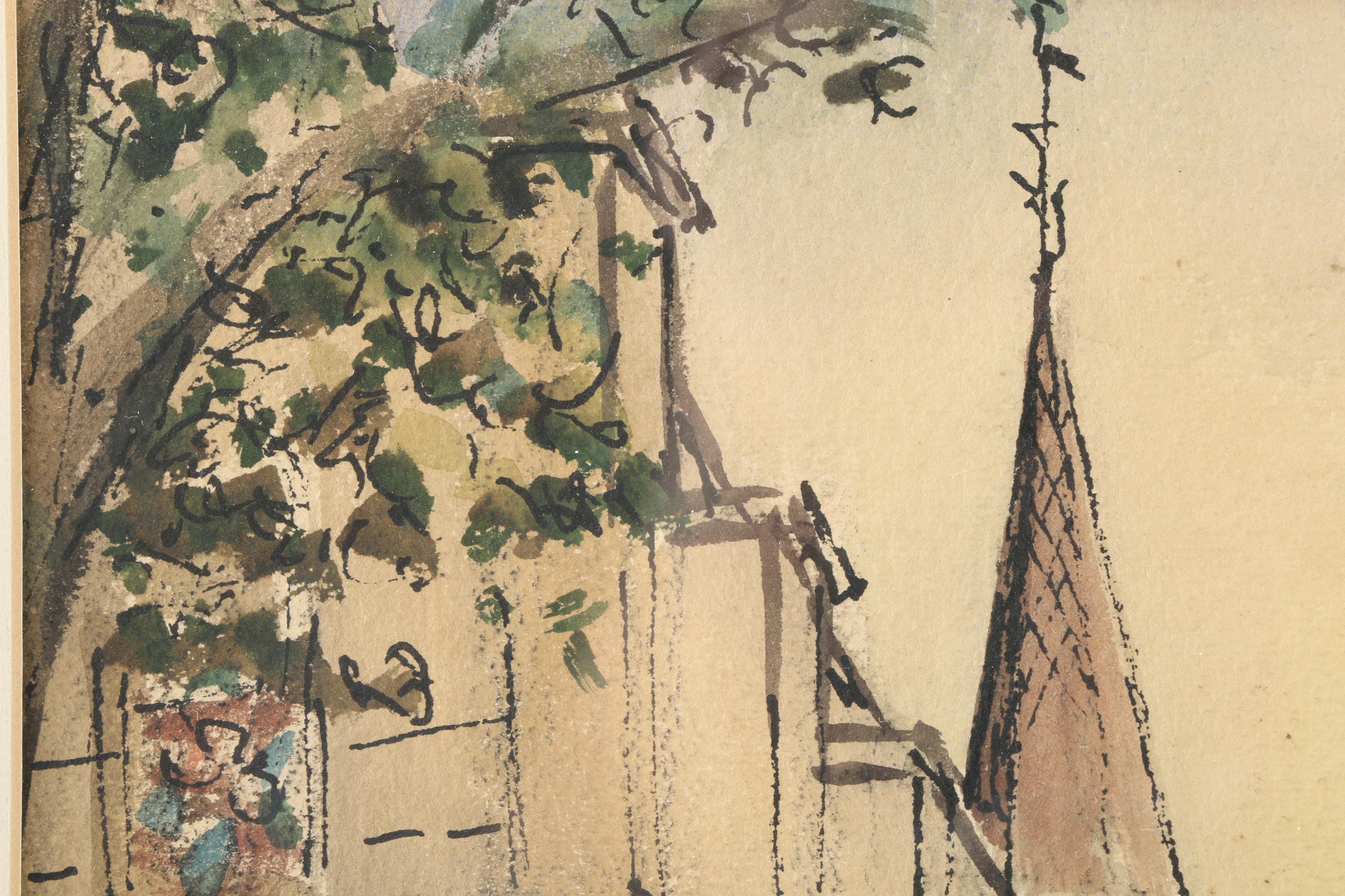 Hubert Hanush Signed Original Watercolor and Ink Drawing