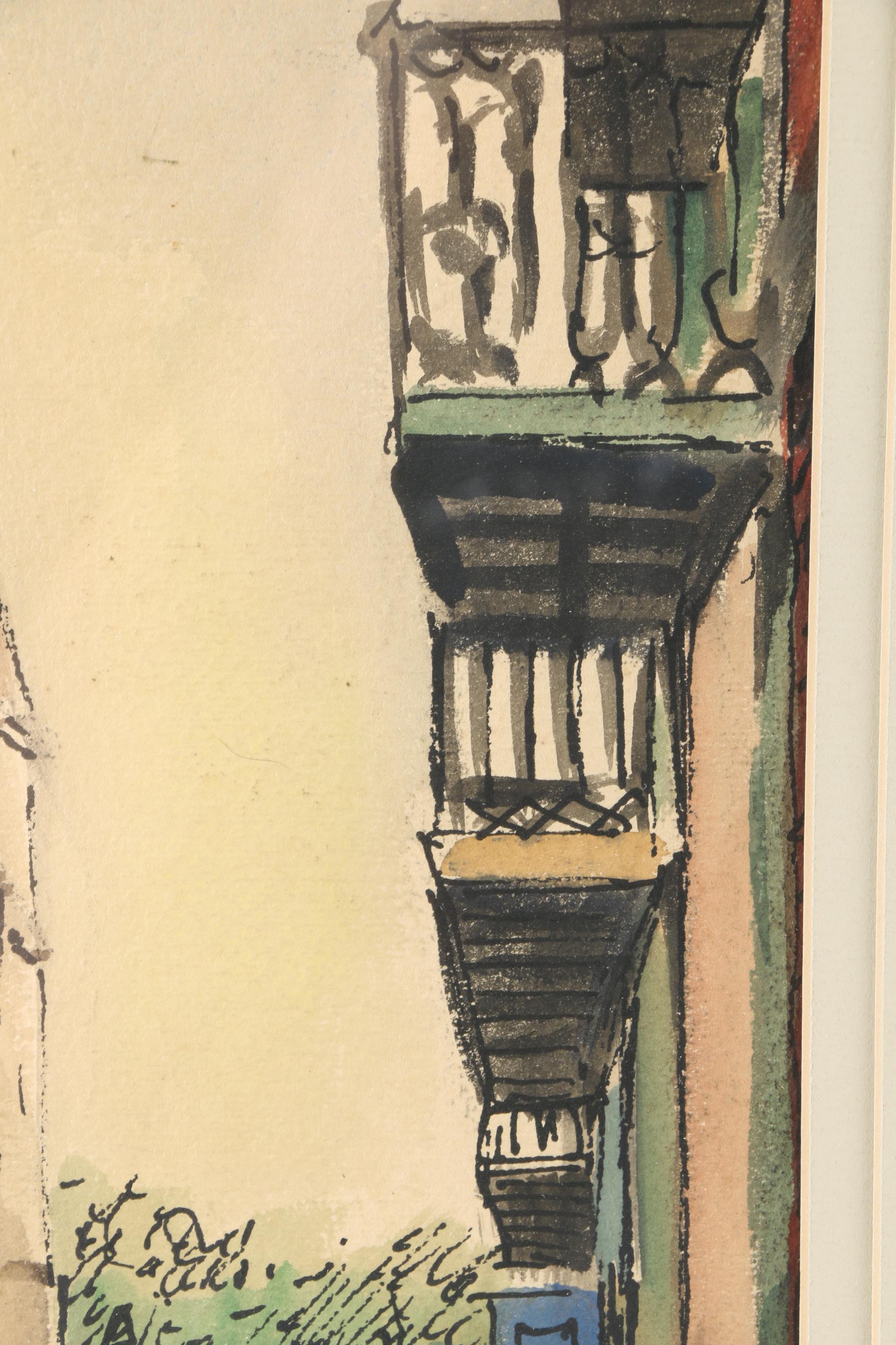 Hubert Hanush Signed Original Watercolor and Ink Drawing