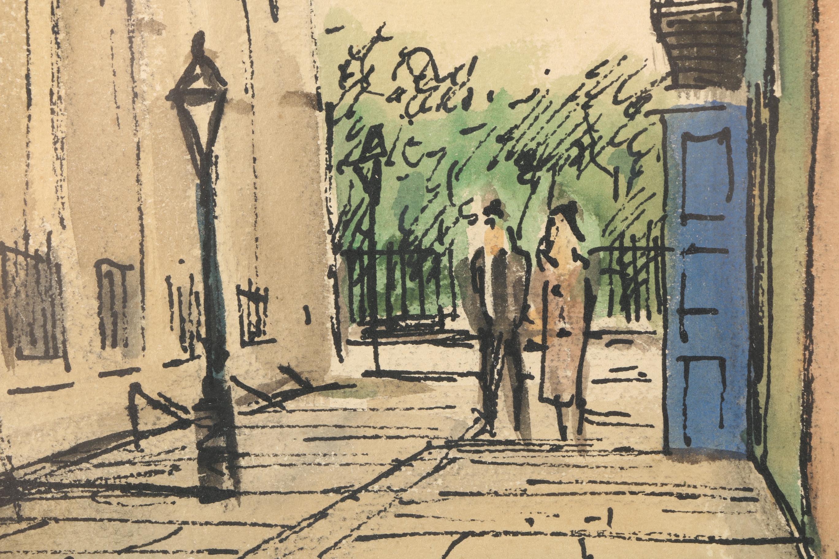 Hubert Hanush Signed Original Watercolor and Ink Drawing