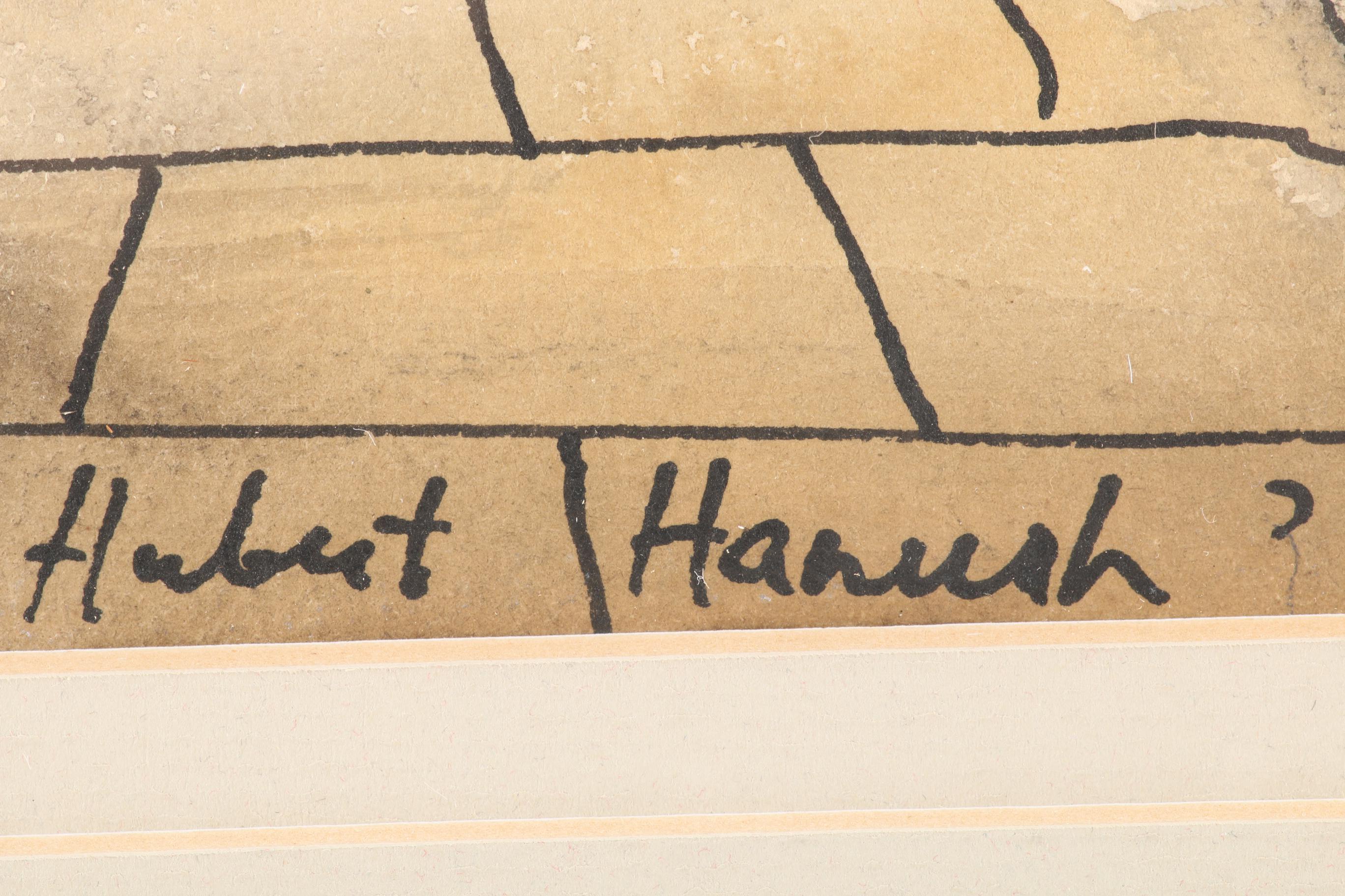 Hubert Hanush Signed Original Watercolor and Ink Drawing