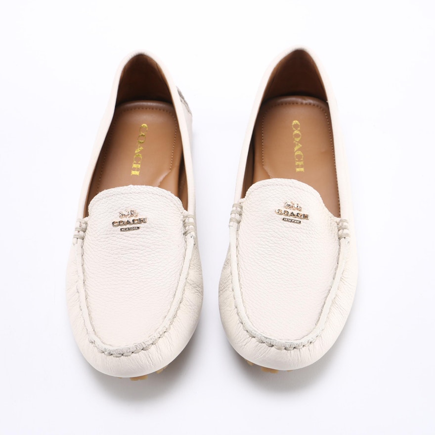 Coach White Pebbled Leather Driving Loafers