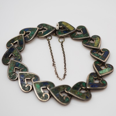 Mexican Los Castillos Sterling Silver Turquoise Inlay Bracelet