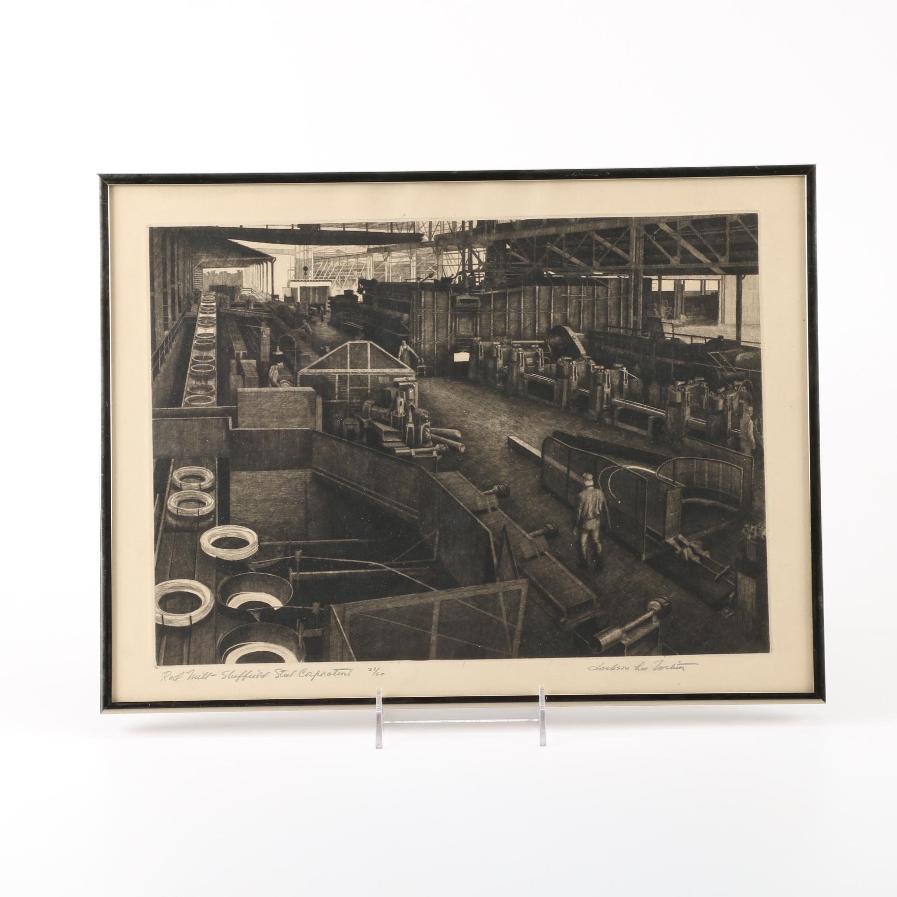 Jackson Lee Nesbitt Etching "Rod Mill-Sheffield Steel Corporation"