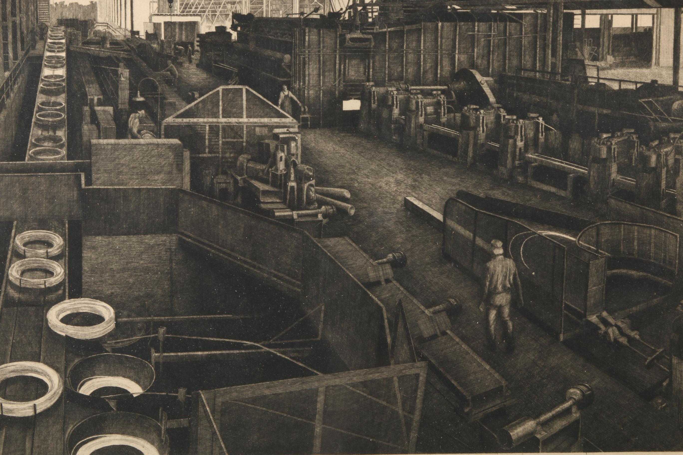 Jackson Lee Nesbitt Etching "Rod Mill-Sheffield Steel Corporation"