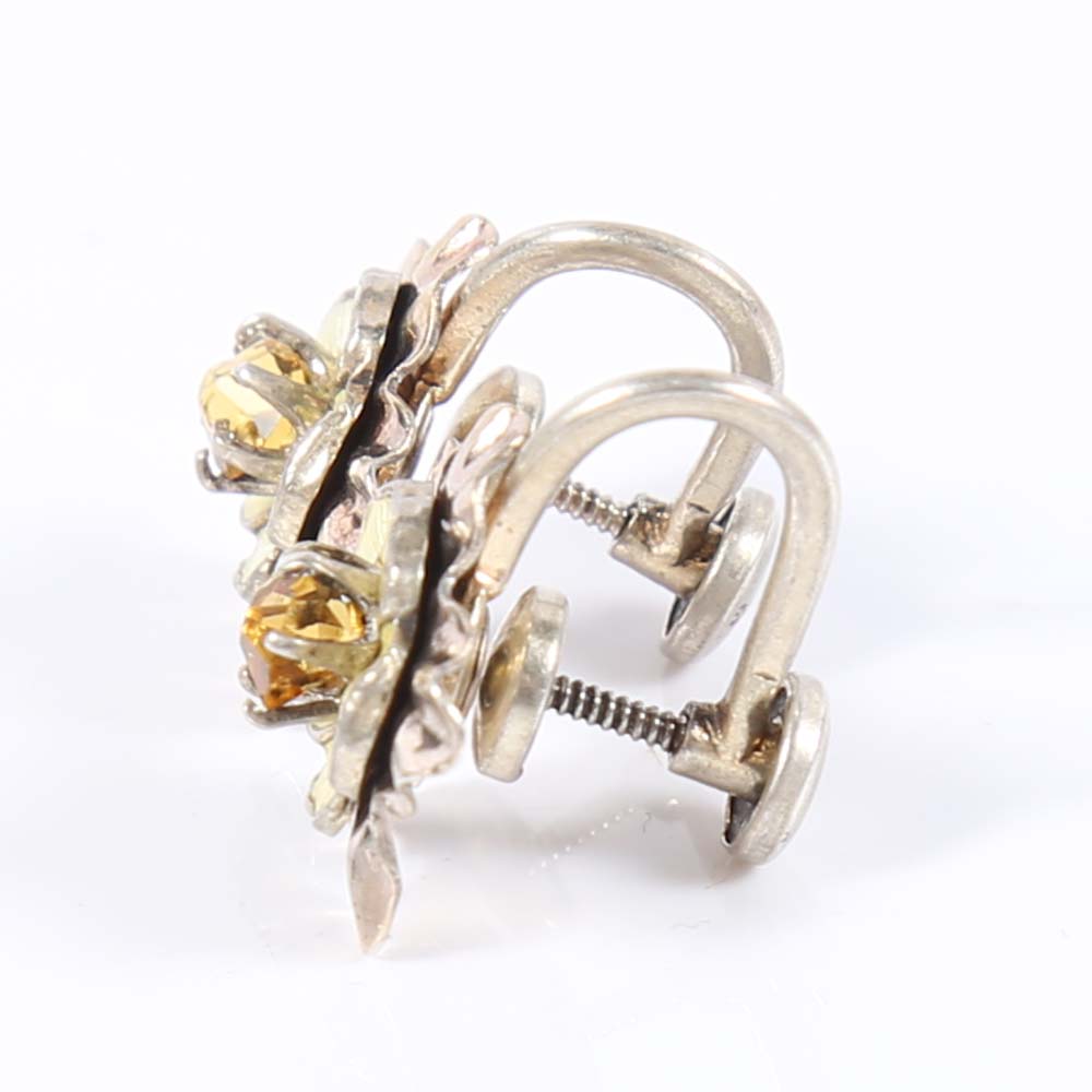 Sterling Silver Flower Clip-On Earrings