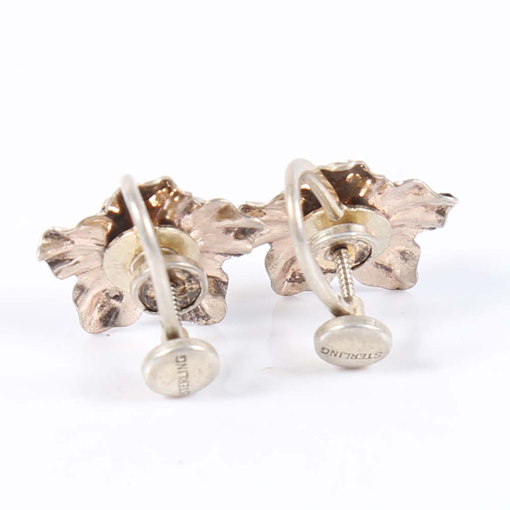 Sterling Silver Flower Clip-On Earrings