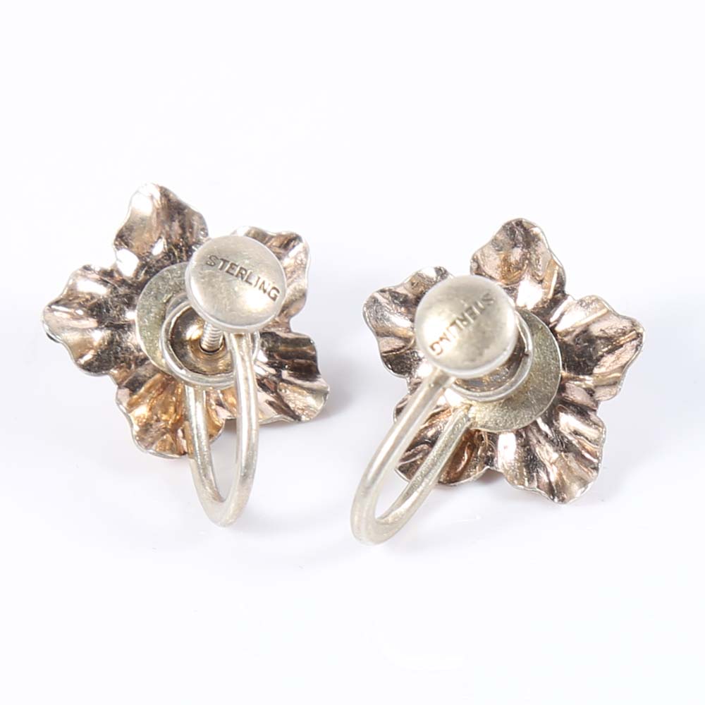 Sterling Silver Flower Clip-On Earrings
