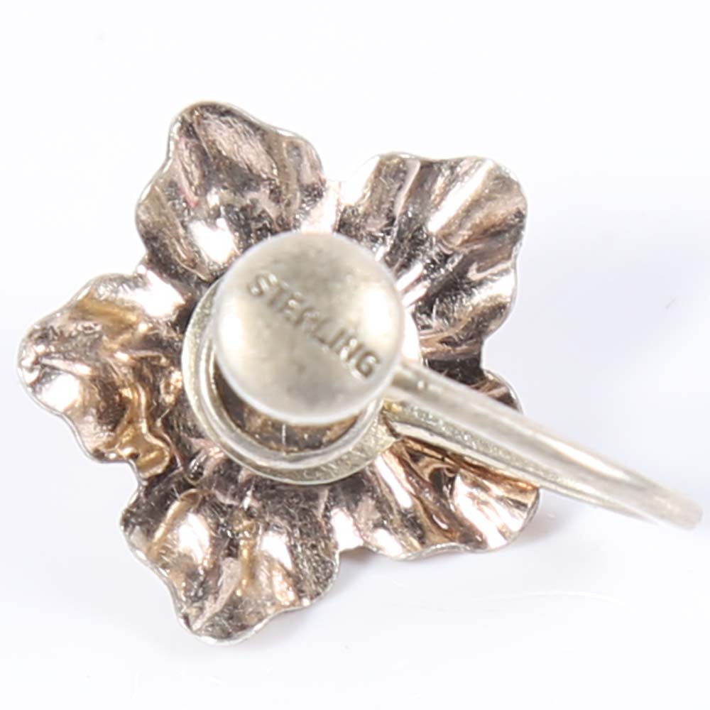 Sterling Silver Flower Clip-On Earrings