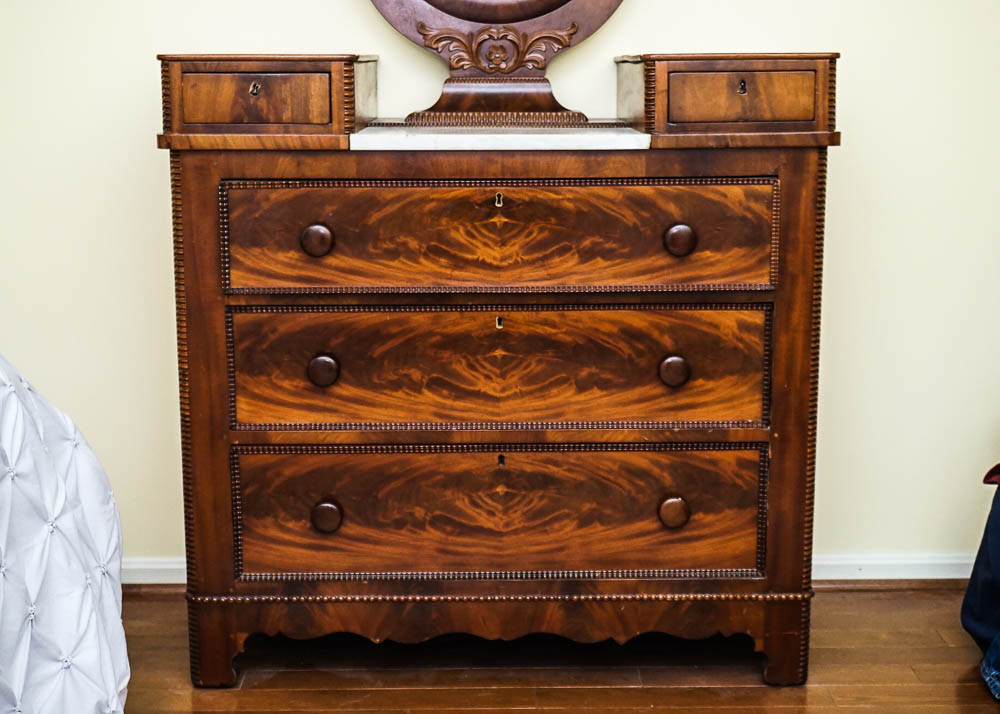 Mid to Late 19th Century Victorian Marble Top Dresser With Mirror