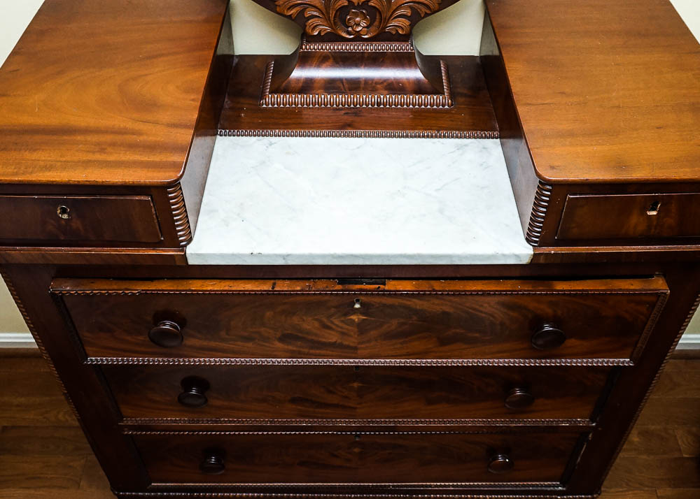 Mid to Late 19th Century Victorian Marble Top Dresser With Mirror
