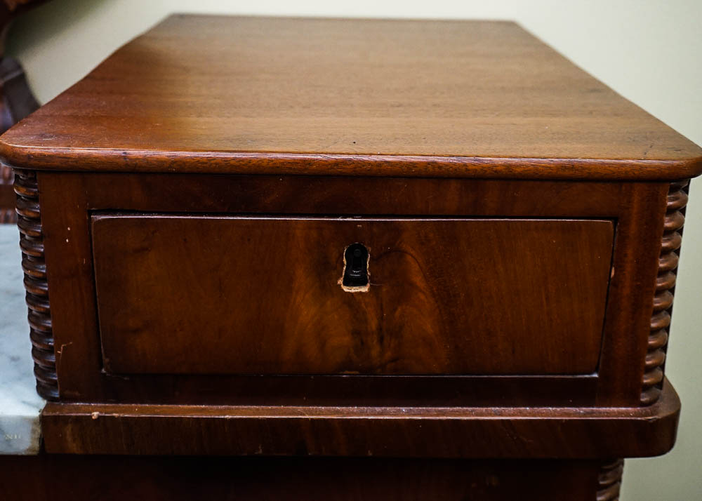 Mid to Late 19th Century Victorian Marble Top Dresser With Mirror