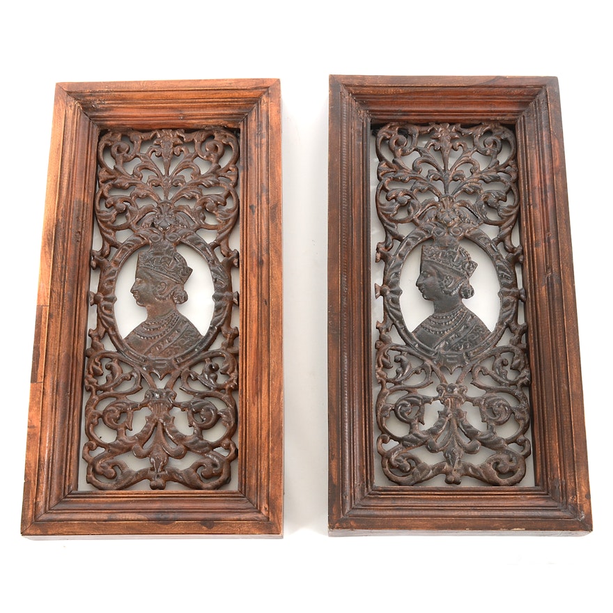 Pair of Cast Iron Balinese Framed Grill Panels