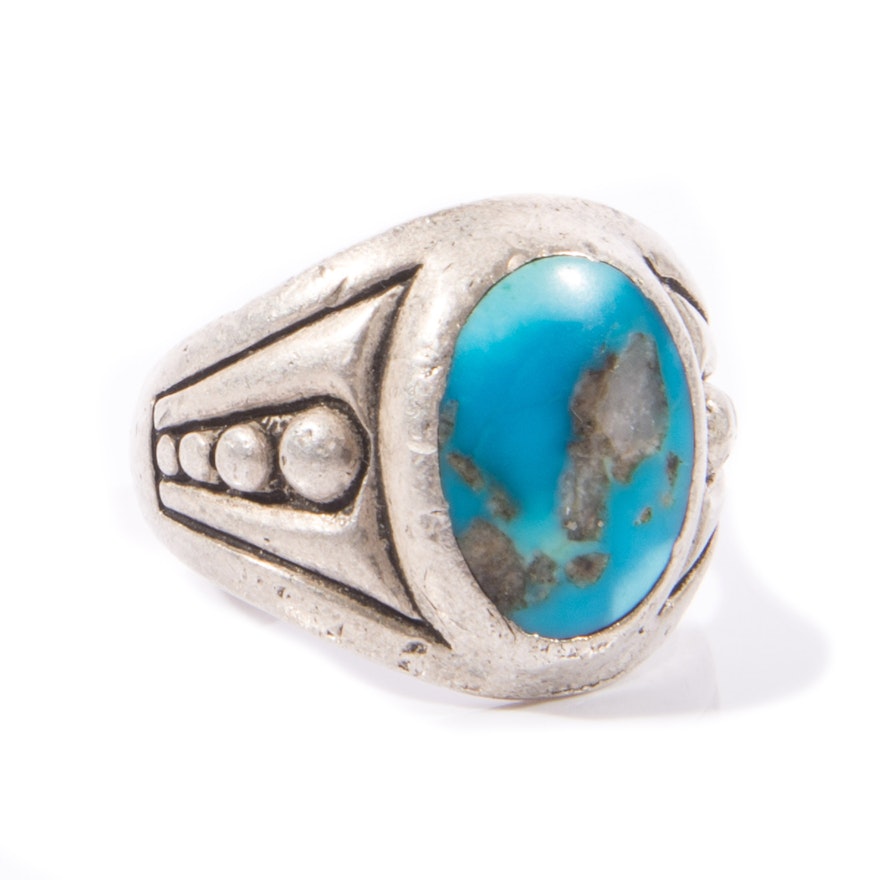 Native American Style Sterling Silver Turquoise Ring